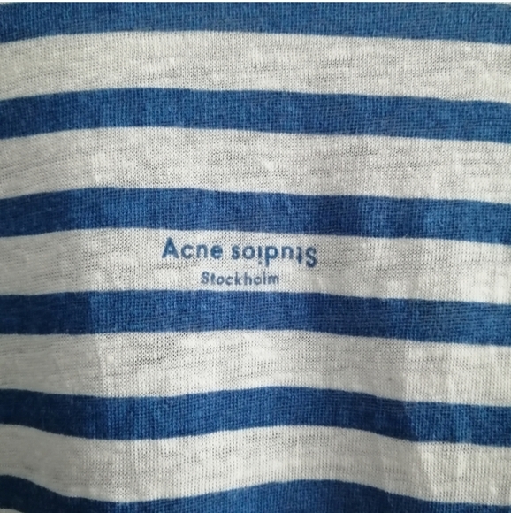 Acne Studios Stripe Linen Short Sleeve Off White and Blue XS - Picture 5 of 16
